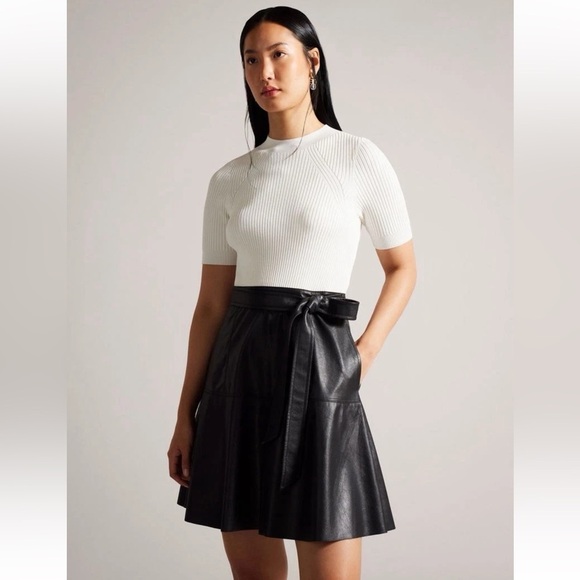 Ted Baker Dresses & Skirts - TED BAKER Oliyia Short Sleeve A Line Faux black Leather Mini Dress US Size 8